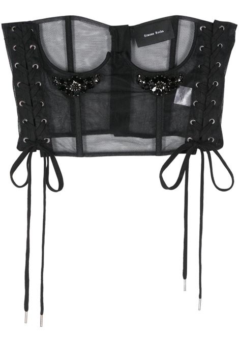 Black crystal-embellished lace-up corset Simone Rocha - women SIMONE ROCHA | Top | 5277B0069BLKJT